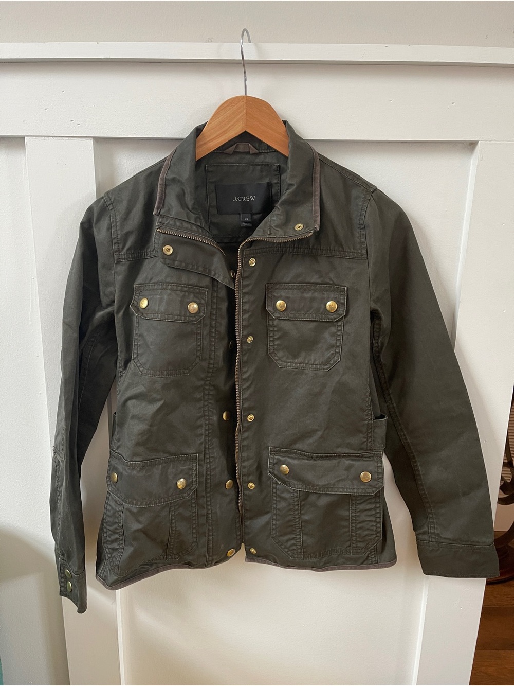 J.Crew Downtown Field Jacket XS Olive Green Waxed Utility Military Jacket